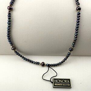 Honora Pearl Necklace Blue Purple Sterling Silver Station Freshwater 925 QVC
